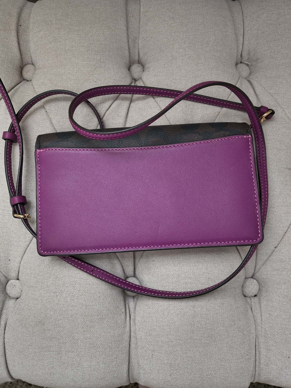 Coach Signature Canvas Wallet Crossbody Brown Purple Leather Phone Bag - Picture 10 of 11